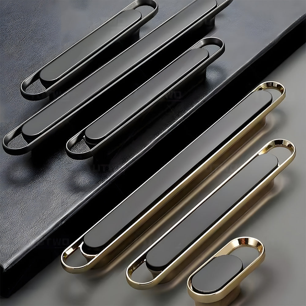 Two-Tone Zinc Alloy Modern Cabinet Handles with Black Gold Finish