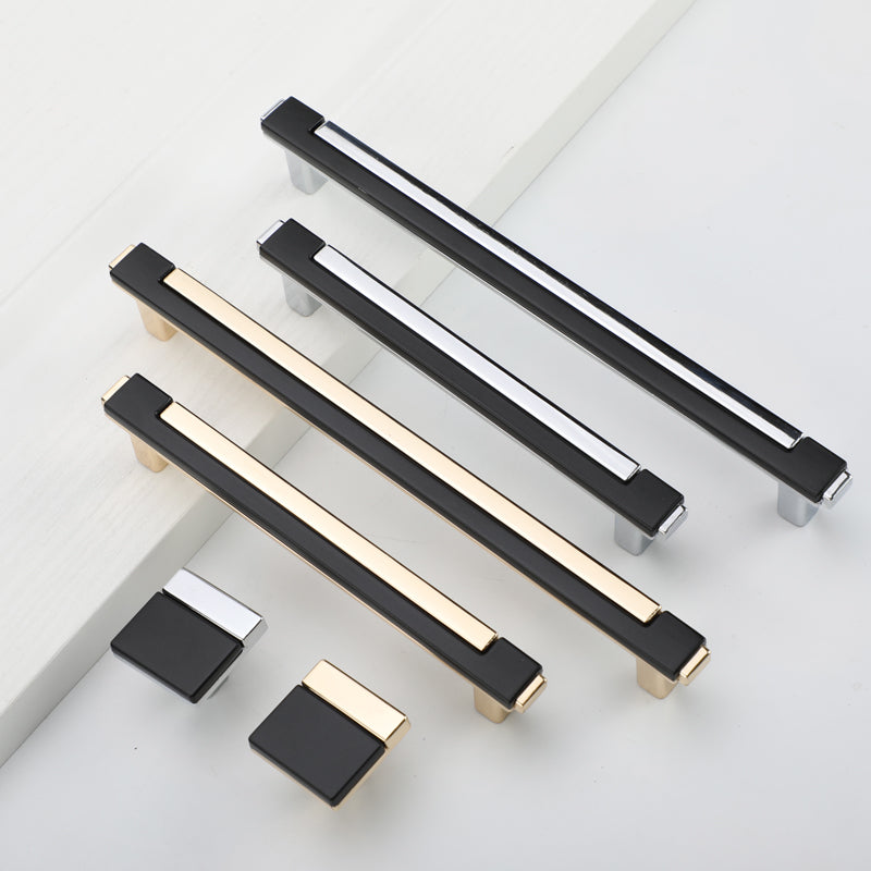 Black Gold Square Bar Cabinet & Drawer Pulls Zinc Alloy Modern