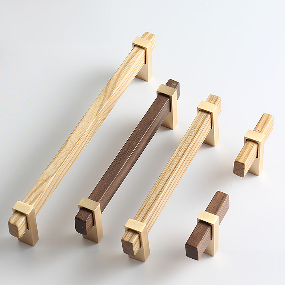 Square Walnut Kitchen T-Bar Cabinet Handle with Wood Base