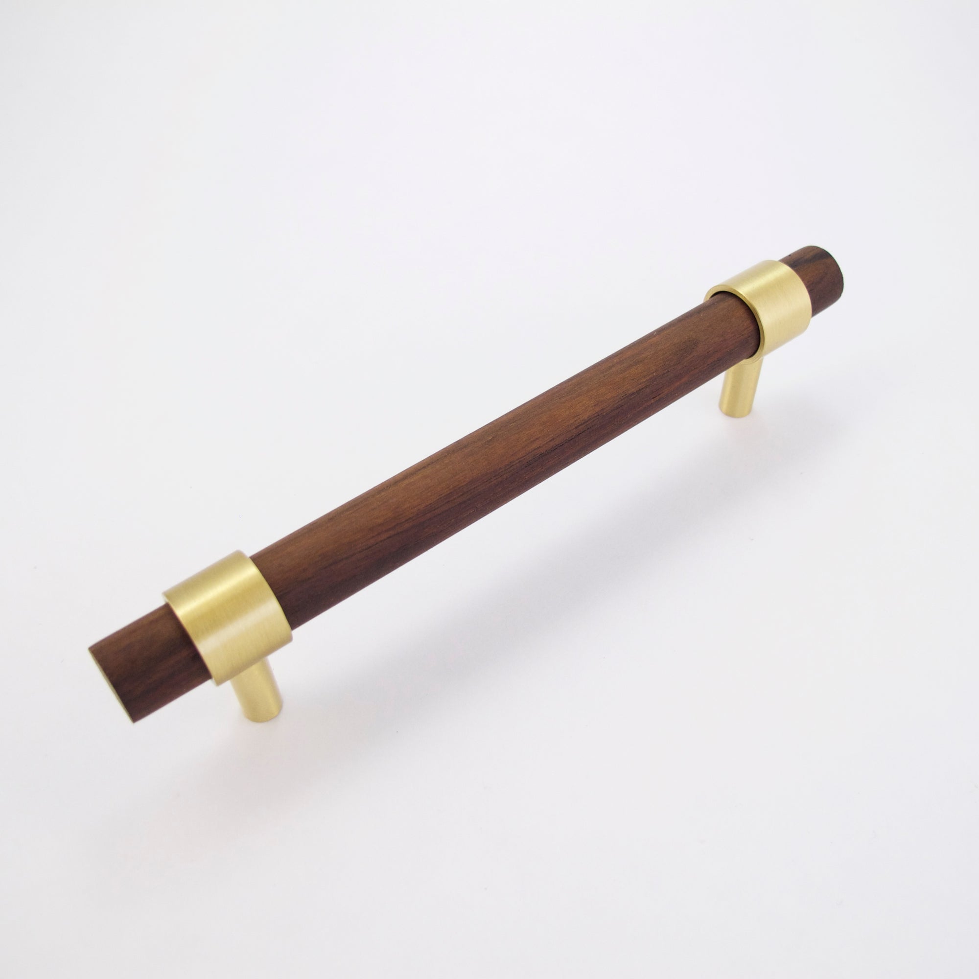 Walnut Beech Wood Brass Base T-Bar Cabinet & Drawer Pulls
