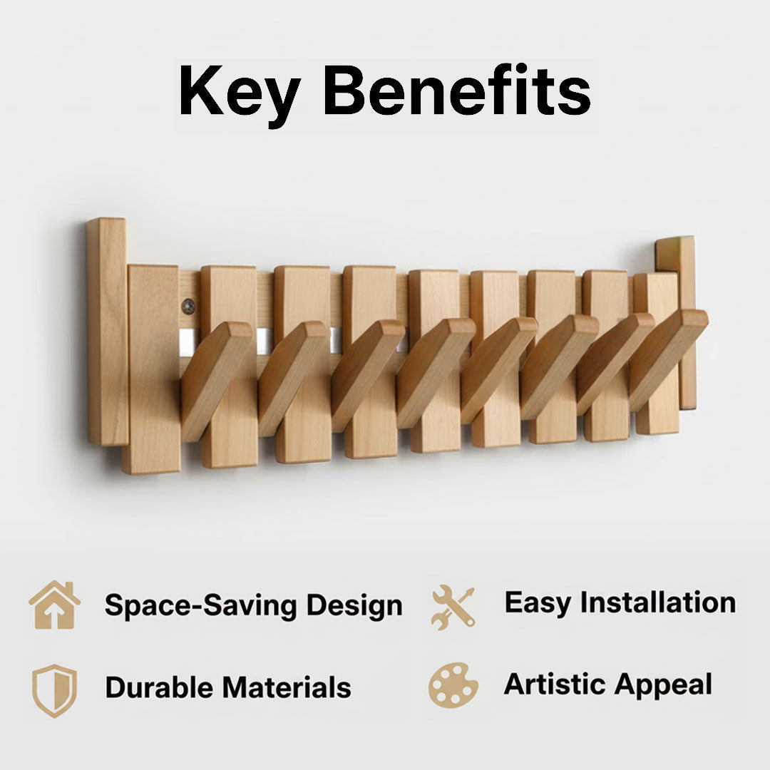 Wooden Coat Rack - Piano-Inspired Design - Multiple Hooks