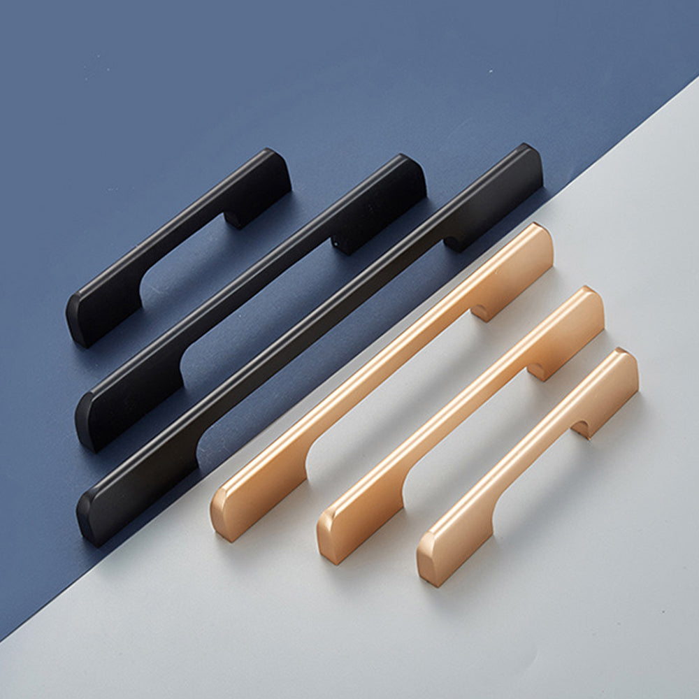 Black Long Flat Bar Cabinet Drawer Pulls Aluminum Alloy