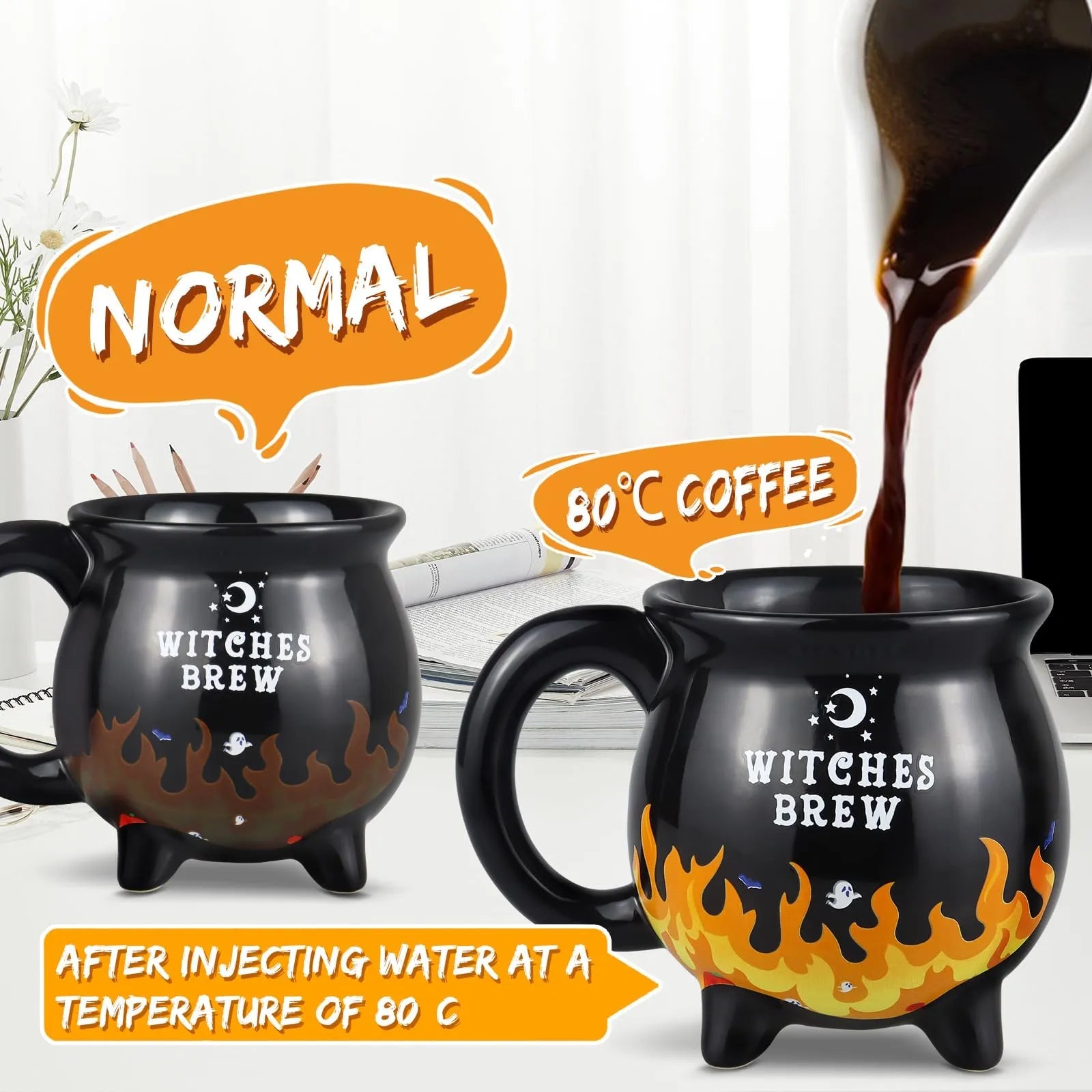 Witch Brew Cauldron Heat Flame Color Changing Coffee Mug