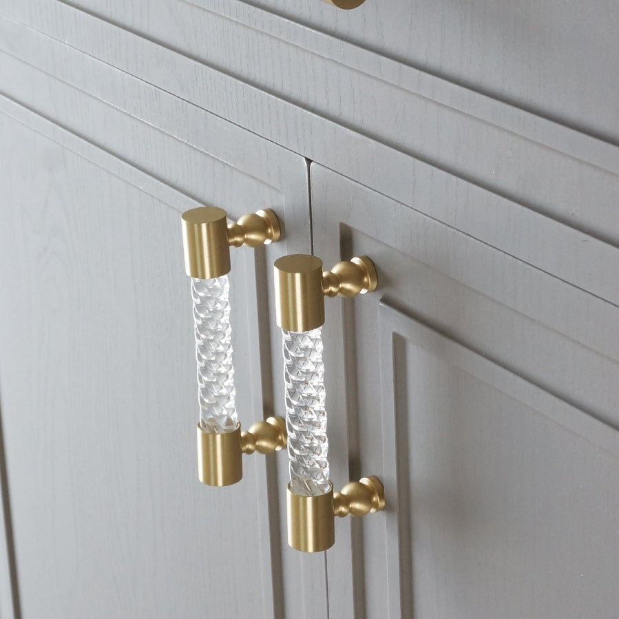 Clear Acrylic and Brass T-Bar Cabinet Handles