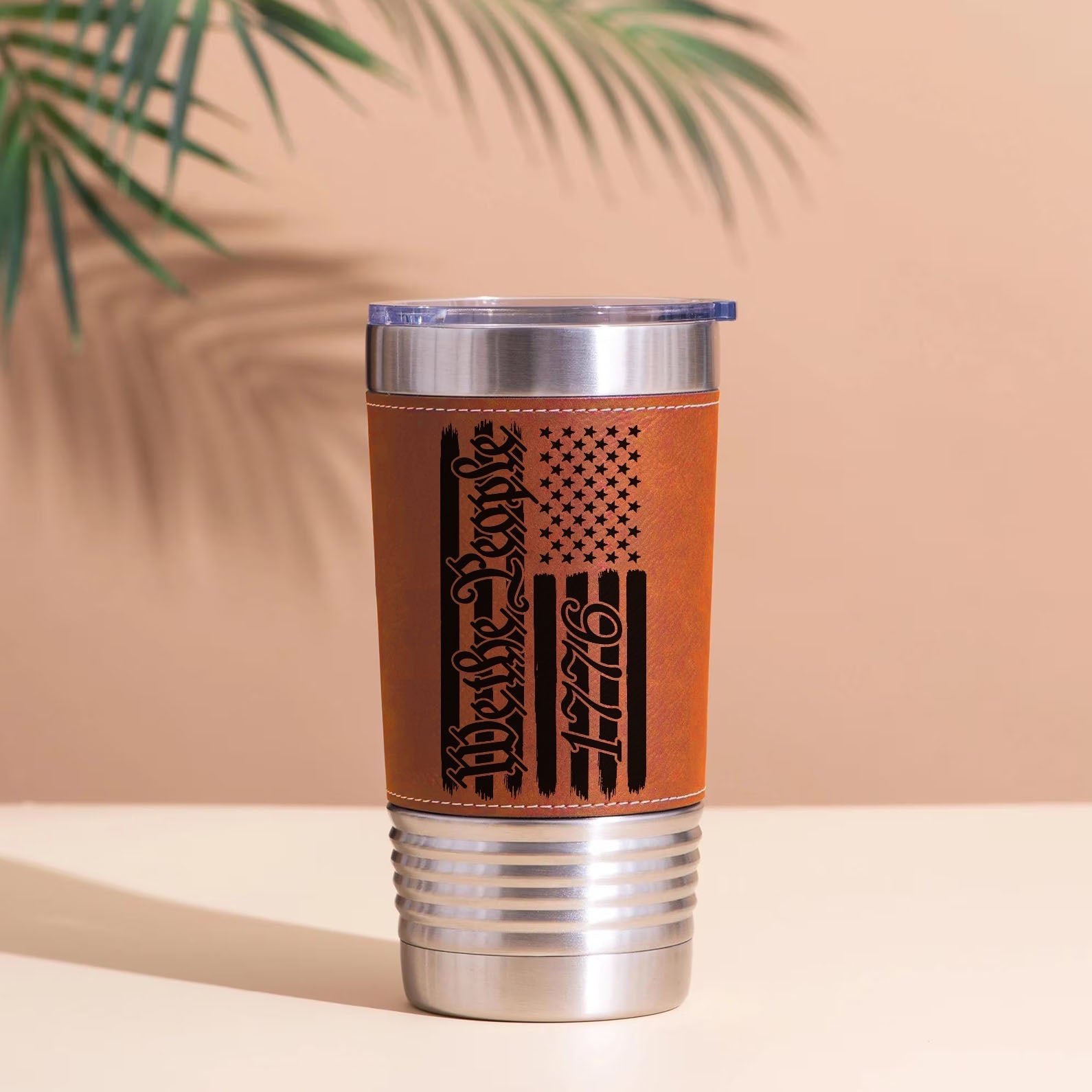 250 Years We the People Leather Tumbler, USA Flag America 1776–2026 Leather Tumbler