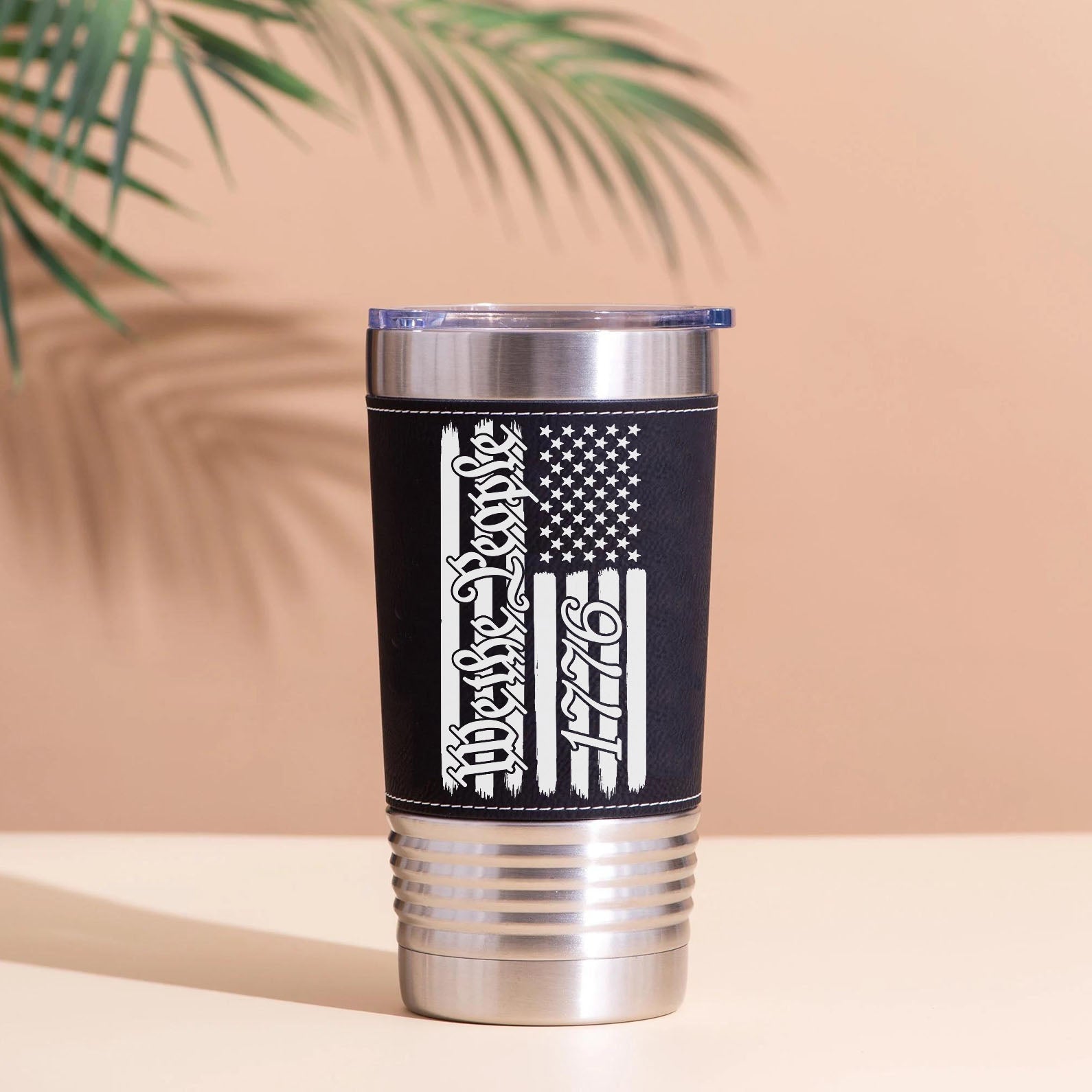 250 Years We the People Leather Tumbler, USA Flag America 1776–2026 Leather Tumbler