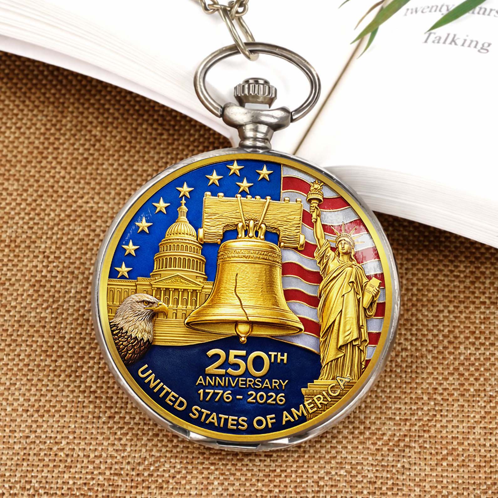 250th Anniversary Patriotic Pocket Watch - USA Eagle Liberty Bell