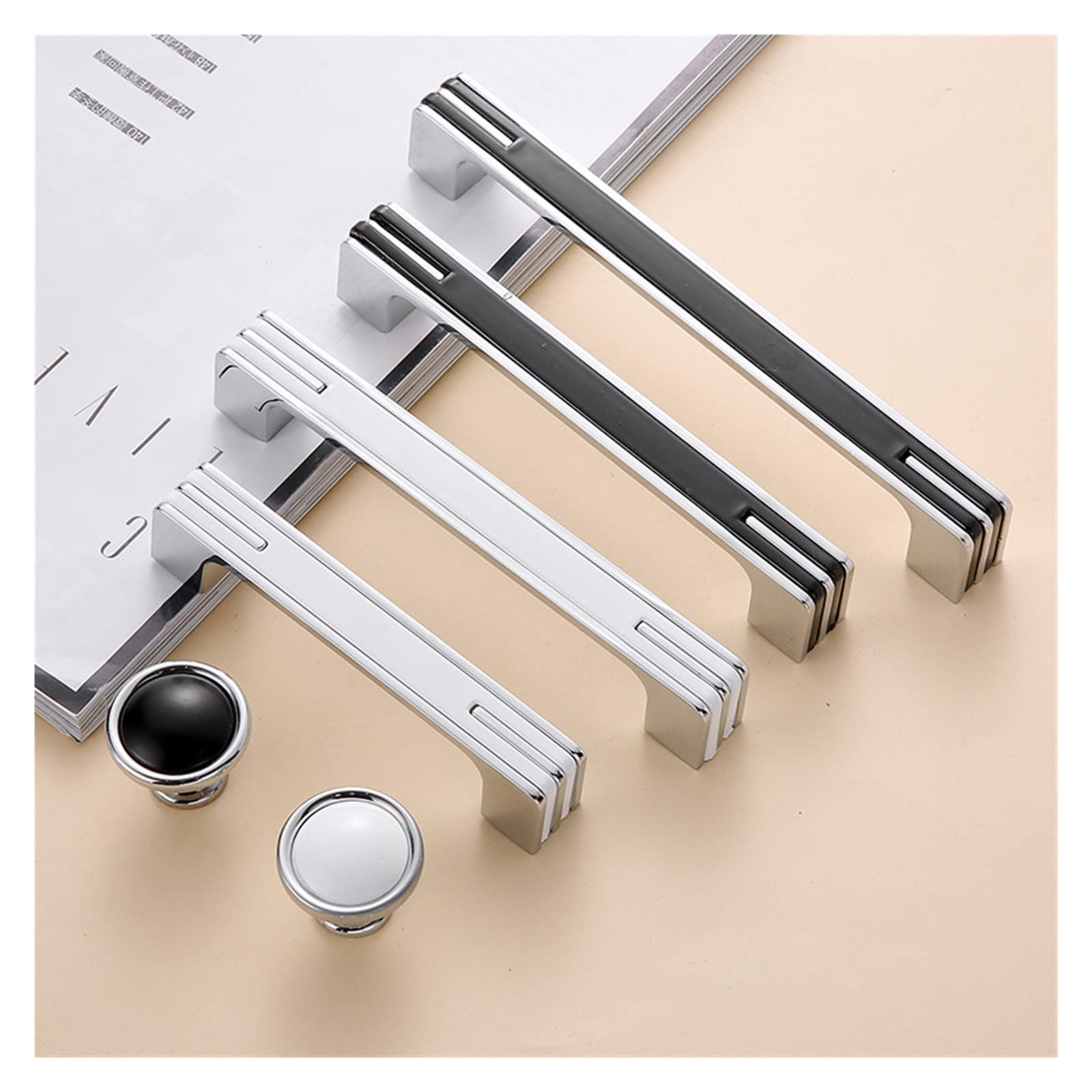 Modern Unique Black and White Chrome Kitchen Cabinet Handles