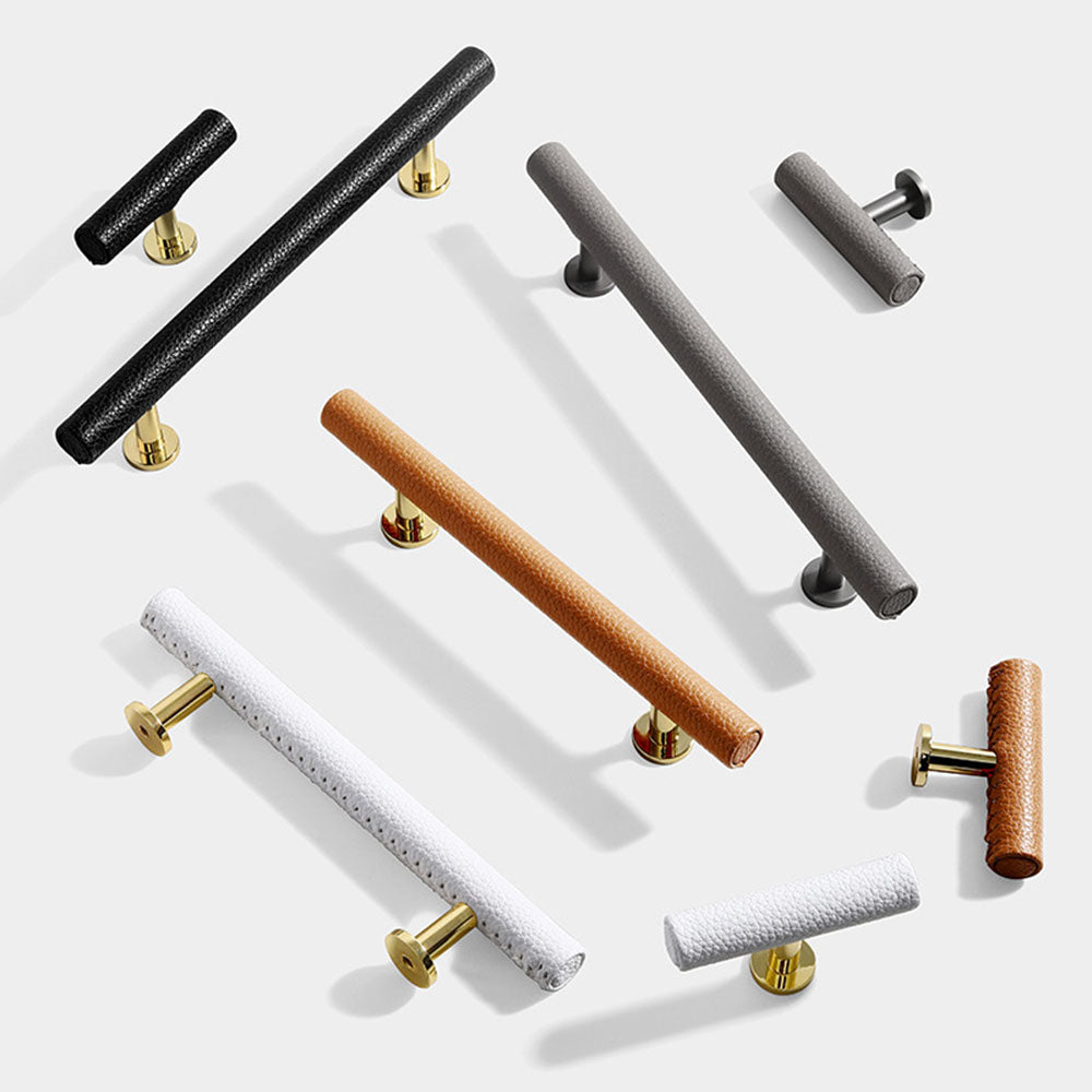 T-Bar Leather Drawer Pulls Wardrobe Dresser Handles