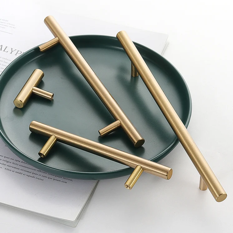 Brushed Gold T-Bar Cabinet & Drawer Pulls - Modern European Style