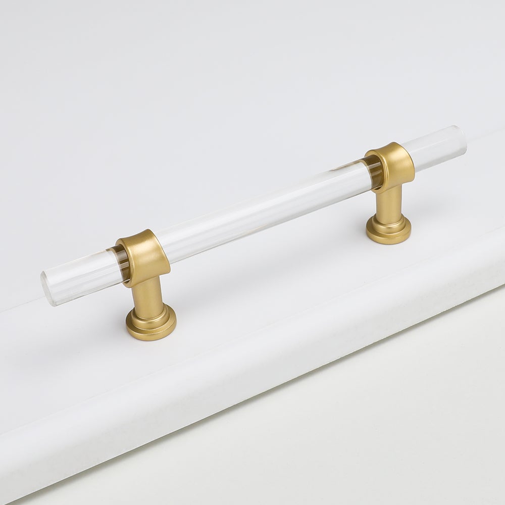 Clear Acrylic T-Bar Cabinet & Drawer Pulls - Modern Gold Accent