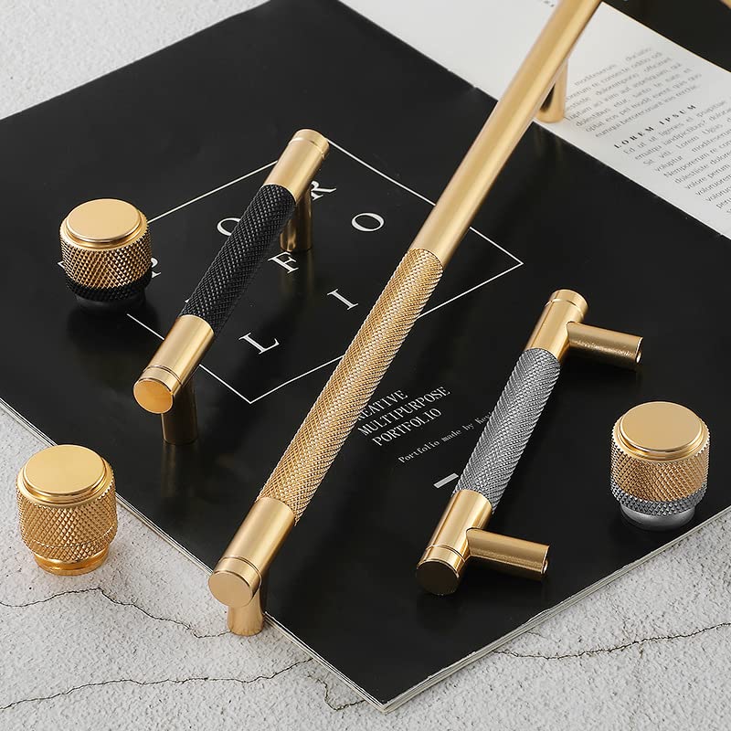 Knurled Gold T-Bar Cabinet & Drawer Pulls - Modern Style