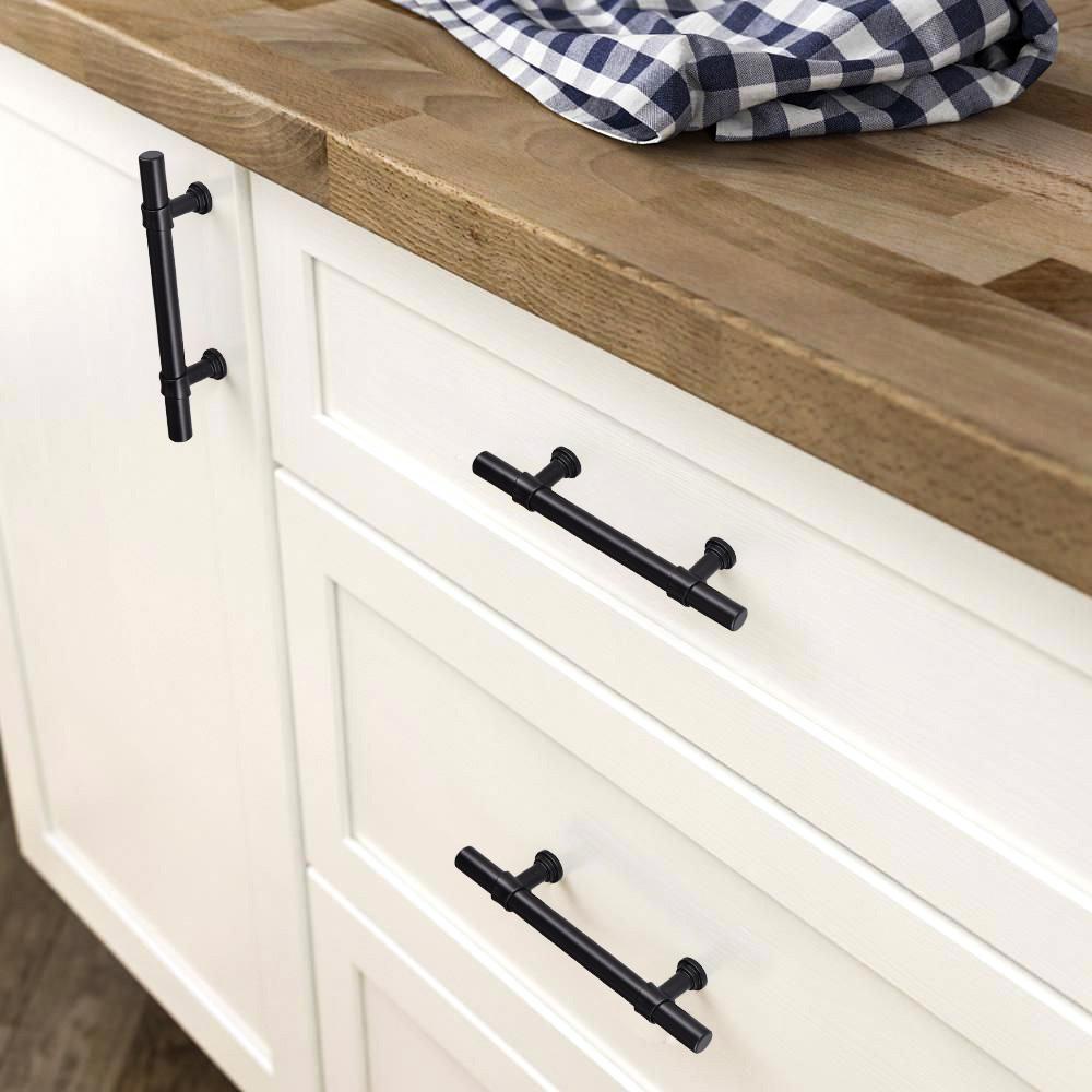 Black Round Bar Cabinet Drawer Pulls European Style