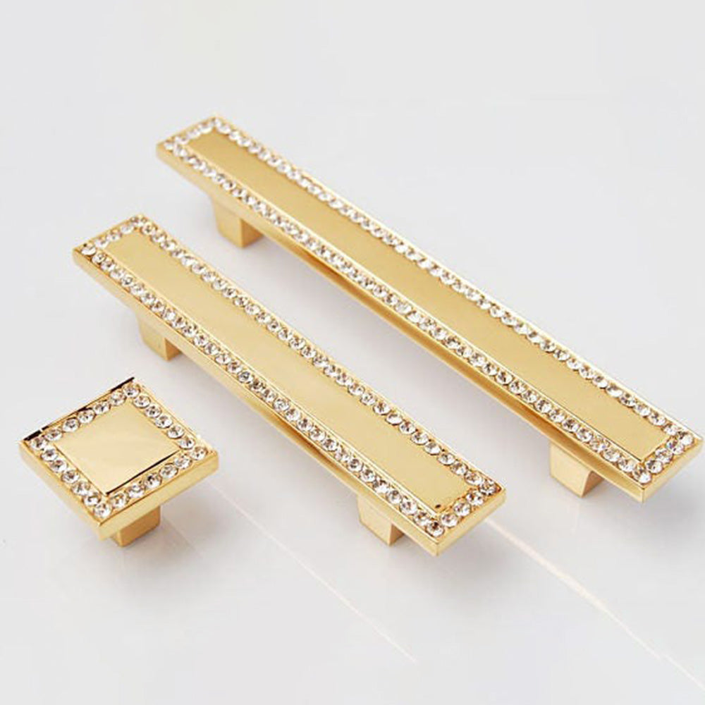 Crystal Glass Square Cabinet Pulls with Brass Base