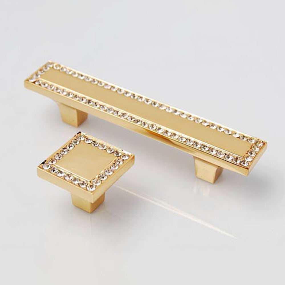 Crystal Glass Square Cabinet Pulls with Brass Base