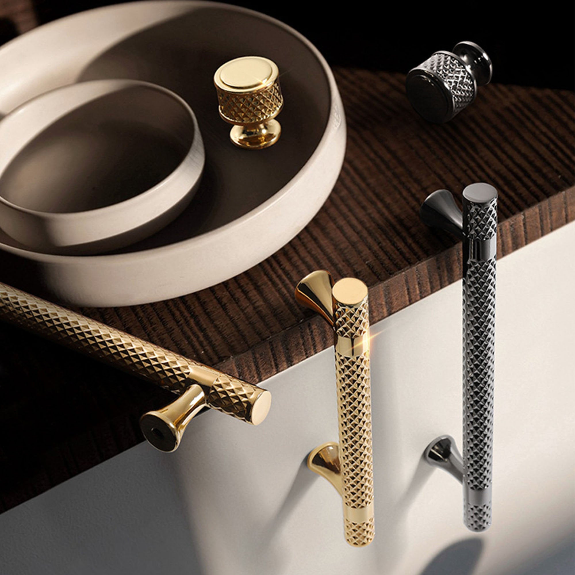 Shiny Modern Titanium Gold Black Door Handles