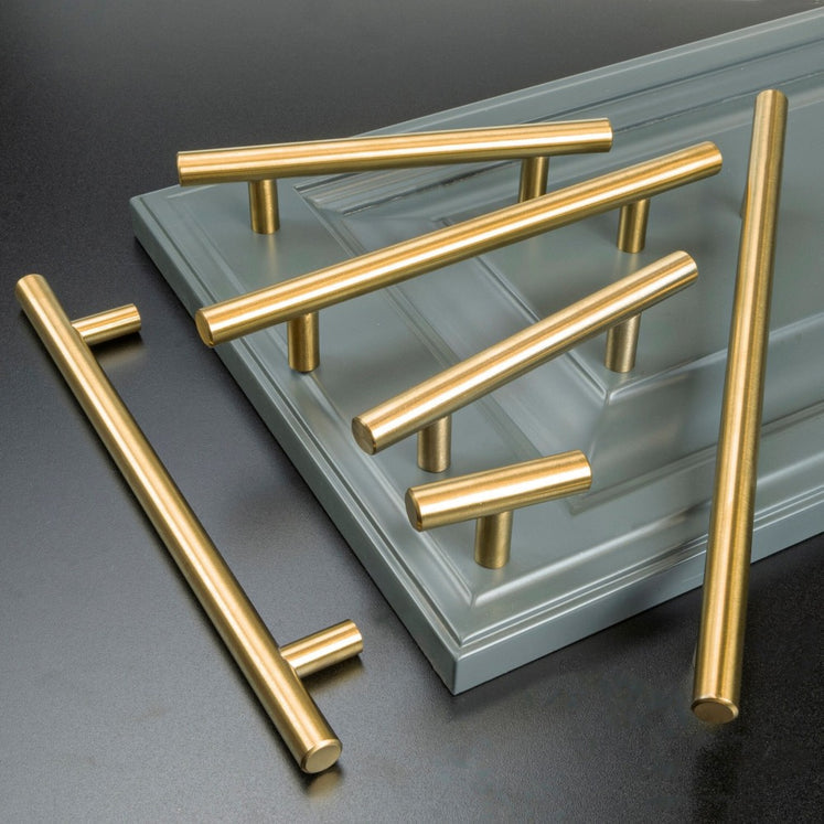 Brushed Brass T-Bar Cabinet & Drawer Pulls Modern Style for Kitchen