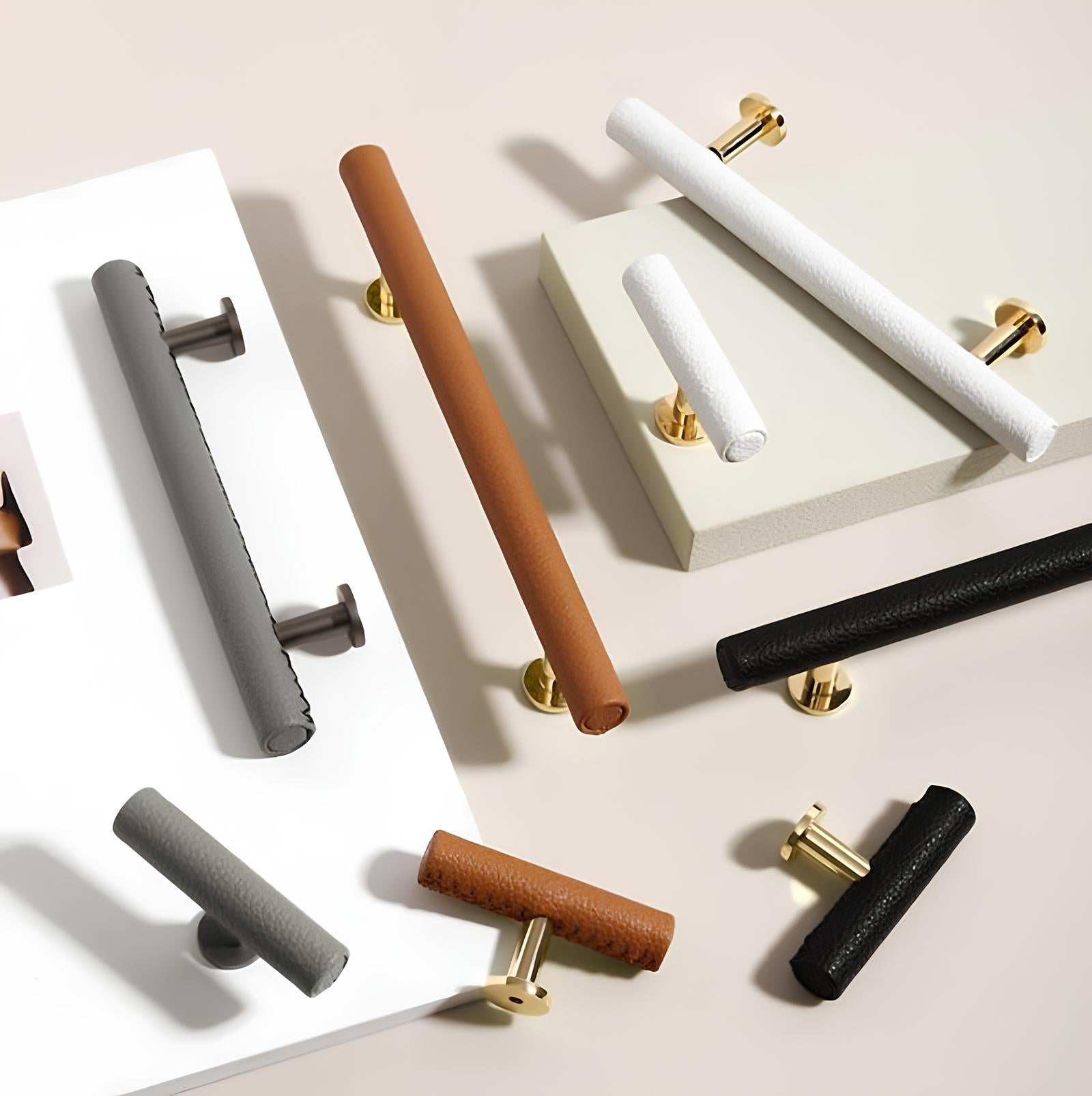 T-Bar Leather Drawer Pulls Wardrobe Dresser Handles